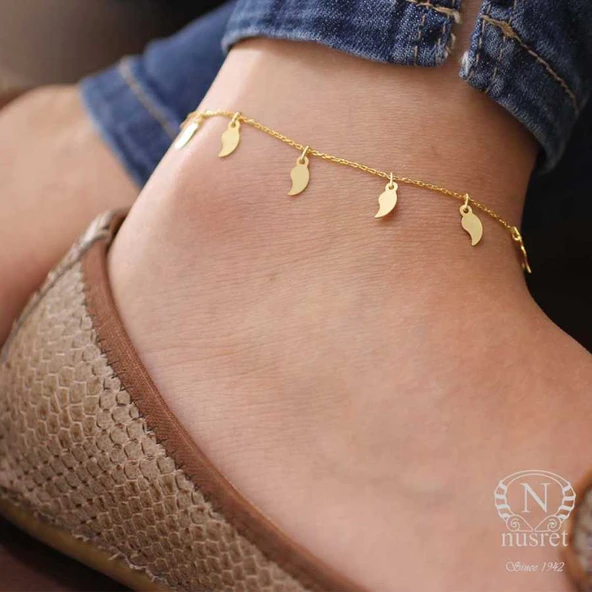 925 Ayar Gümüş Yaprak Modeli Halhal Bileklik, Sarı - Resim 4