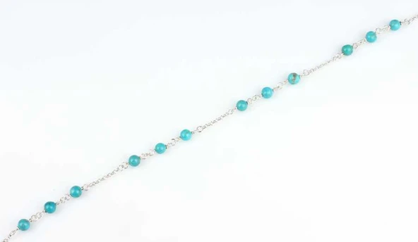 925 Ayar Gümüş 12 Adet Turkuaz Taşlı Halhal Bileklik - Resim 5