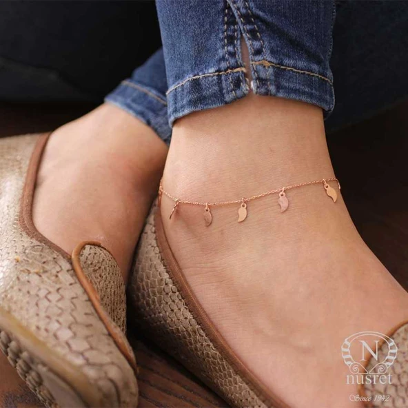 925 Ayar Rose Gümüş Yaprak Modeli Halhal Bileklik - Resim 7