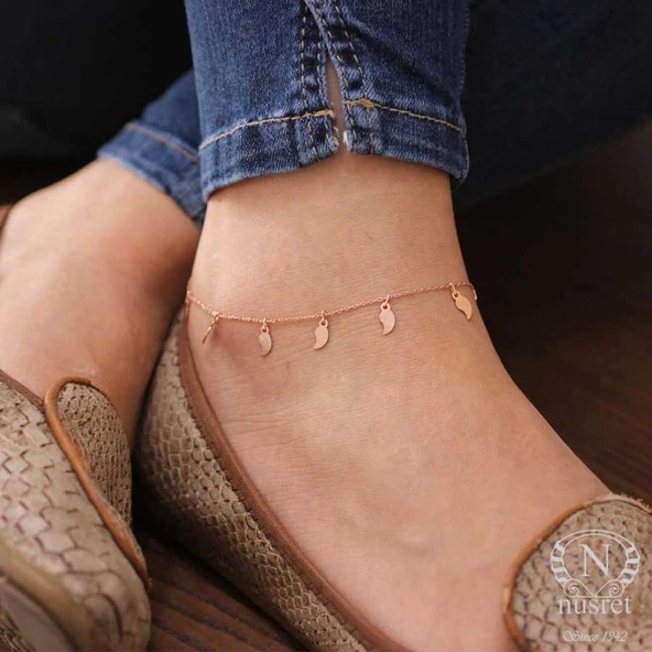 925 Ayar Rose Gümüş Yaprak Modeli Halhal Bileklik - Resim 8