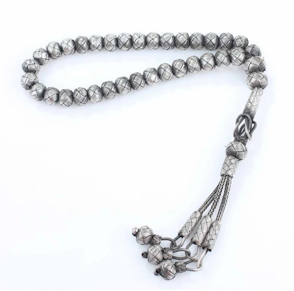 999 Ayar Gümüş Kazaz Tesbih, Siyah - Resim 2