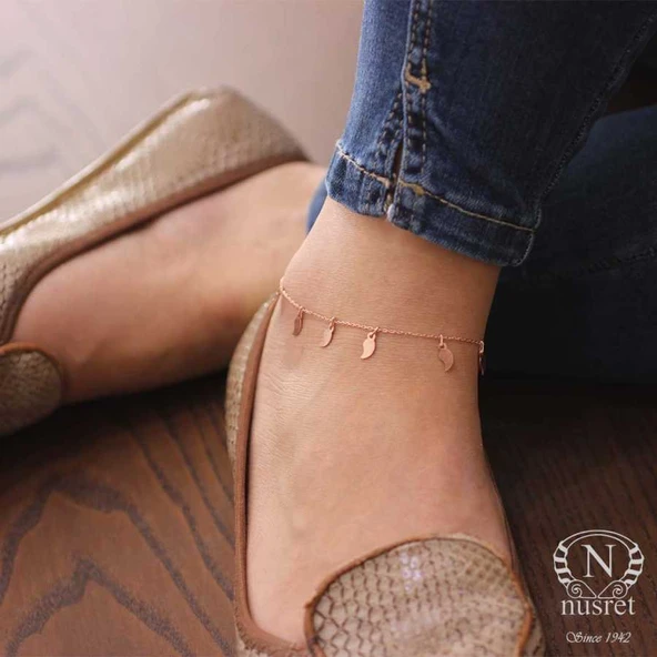 925 Ayar Rose Gümüş Yaprak Modeli Halhal Bileklik - Resim 10