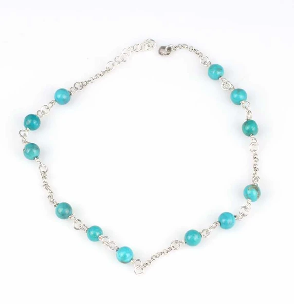 925 Ayar Gümüş 12 Adet Turkuaz Taşlı Halhal Bileklik ürün görseli 1