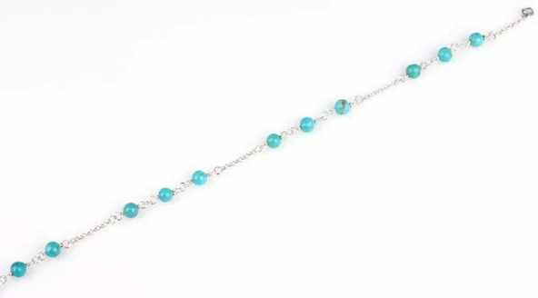 925 Ayar Gümüş 12 Adet Turkuaz Taşlı Halhal Bileklik - Resim 4