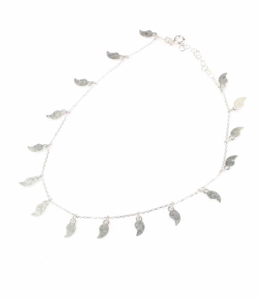 925 Ayar Gümüş Yaprak Modeli Halhal Bileklik, Beyaz - Resim 3