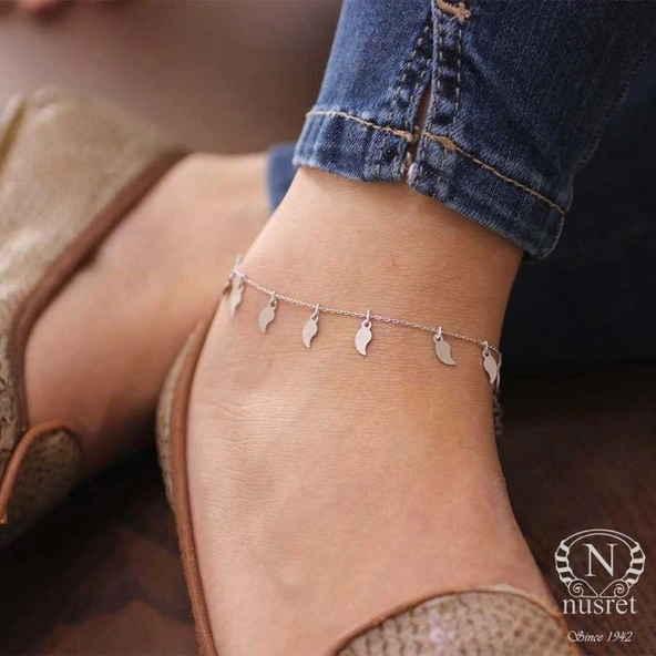 925 Ayar Gümüş Yaprak Modeli Halhal Bileklik, Beyaz - Resim 5