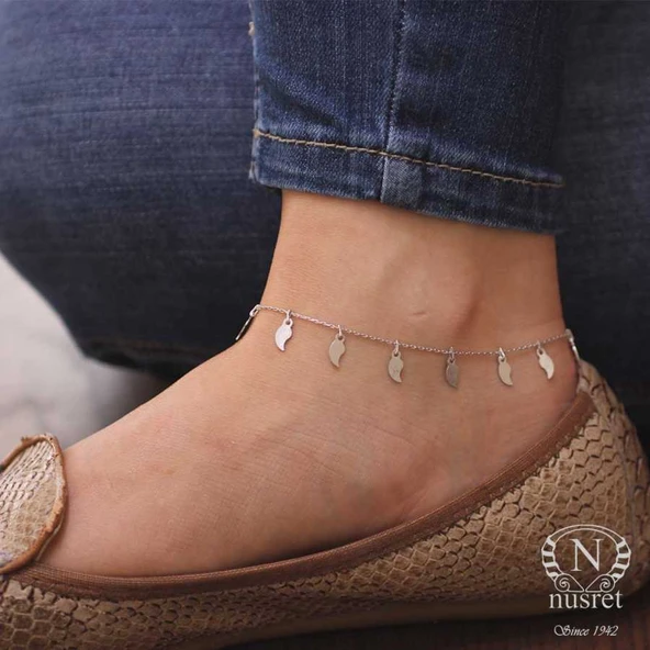 925 Ayar Gümüş Yaprak Modeli Halhal Bileklik, Beyaz ürün görseli 1