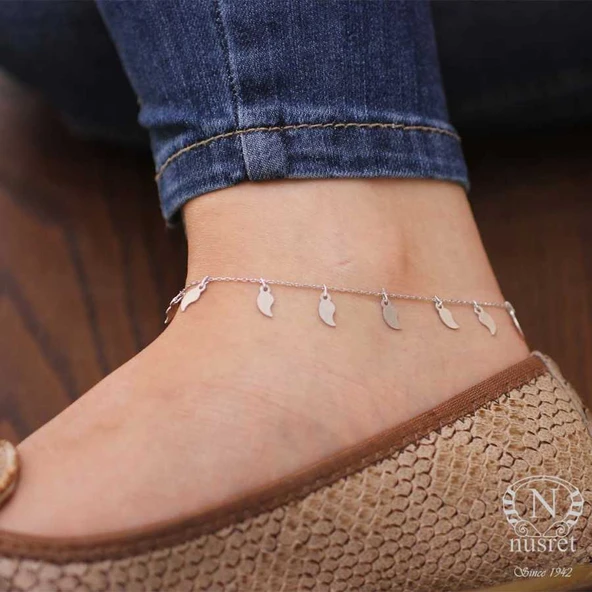 925 Ayar Gümüş Yaprak Modeli Halhal Bileklik, Beyaz - Resim 6