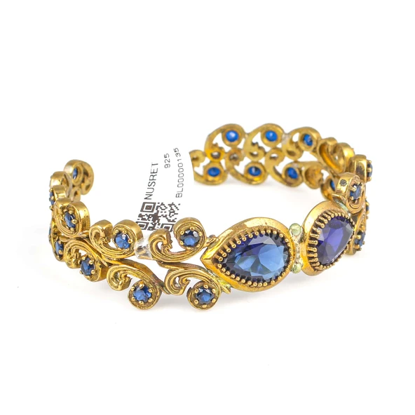 925 Ayar Gümüş Safir Taşlı Antik Bilezik ürün görseli