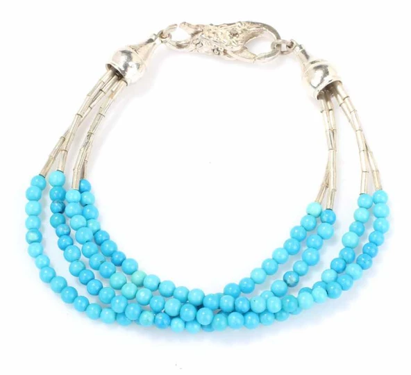 925 Ayar Gümüş 4 Sıra Turkuaz Taşlı Bileklik ürün görseli