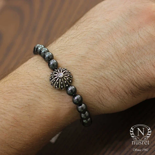925 Ayar Gümüş Hematit Doğal Taşlı Erkek Bilekliği ürün görseli 1