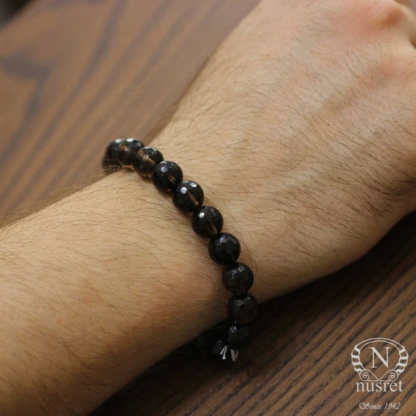 925 Ayar Gümüş Dumanlı Kuvars Doğal Taşlı Erkek Bilekliği ürün görseli 1