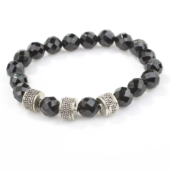 925 Ayar Gümüş Fasetli Oniks Doğal Taşlı Erkek Bilekliği - Resim 2