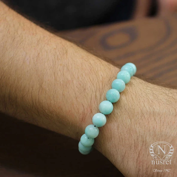 925 Ayar Gümüş Amazonit Doğal Taşlı Erkek Bilekliği ürün görseli 1
