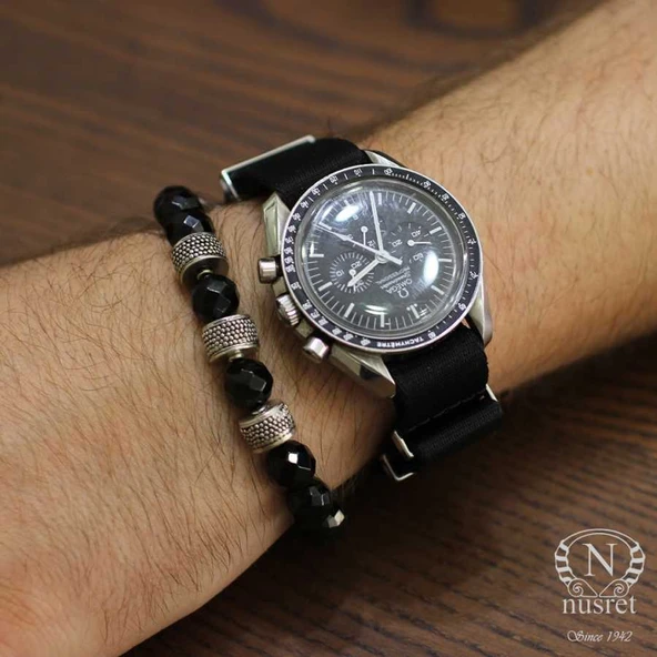 925 Ayar Gümüş Fasetli Oniks Doğal Taşlı Erkek Bilekliği - Resim 5