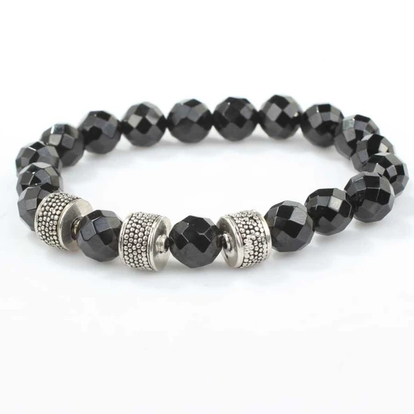 925 Ayar Gümüş Fasetli Oniks Doğal Taşlı Erkek Bilekliği - Resim 3