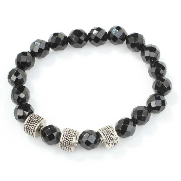 925 Ayar Gümüş Fasetli Oniks Doğal Taşlı Erkek Bilekliği - Resim 4