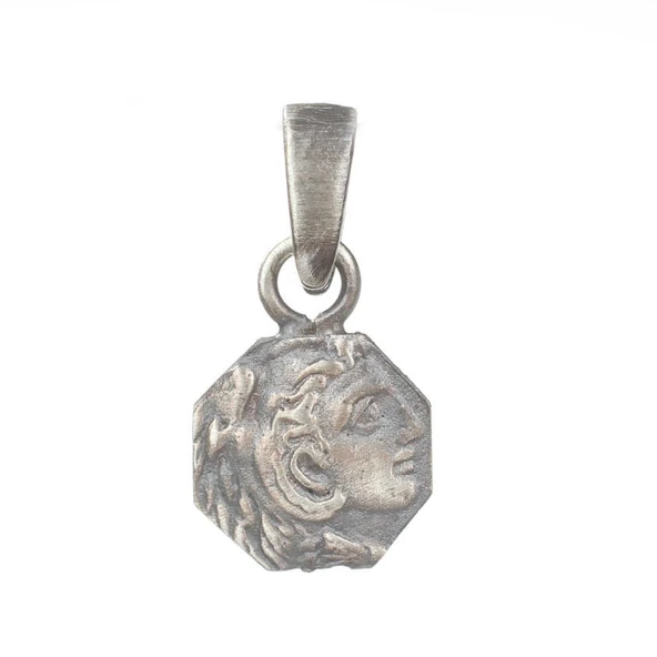 925 Ayar Gümüş Sekizgen Yüce Sezar Modeli Madalyon Kolye Ucu - Resim 2