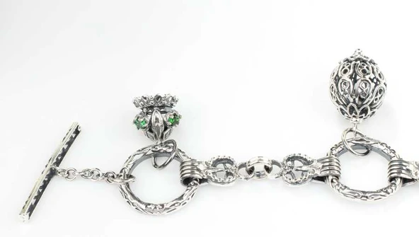 925 Ayar Gümüş Antik Bizans Toplu Tasarım Bileklik - Resim 10