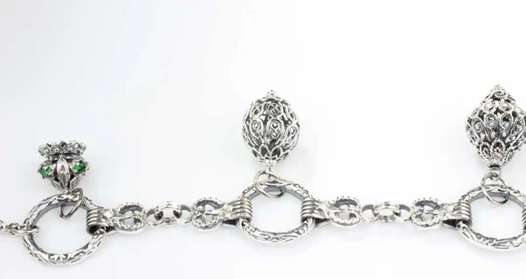 925 Ayar Gümüş Antik Bizans Toplu Tasarım Bileklik - Resim 8