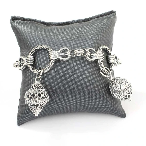 925 Ayar Gümüş Antik Bizans Toplu Tasarım Bileklik - Resim 2