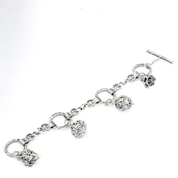 925 Ayar Gümüş Antik Bizans Toplu Tasarım Bileklik - Resim 3