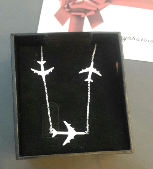 925 Ayar Gümüş 2 Boy Uçak Kolye ürün görseli