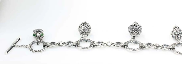 925 Ayar Gümüş Antik Bizans Toplu Tasarım Bileklik - Resim 7