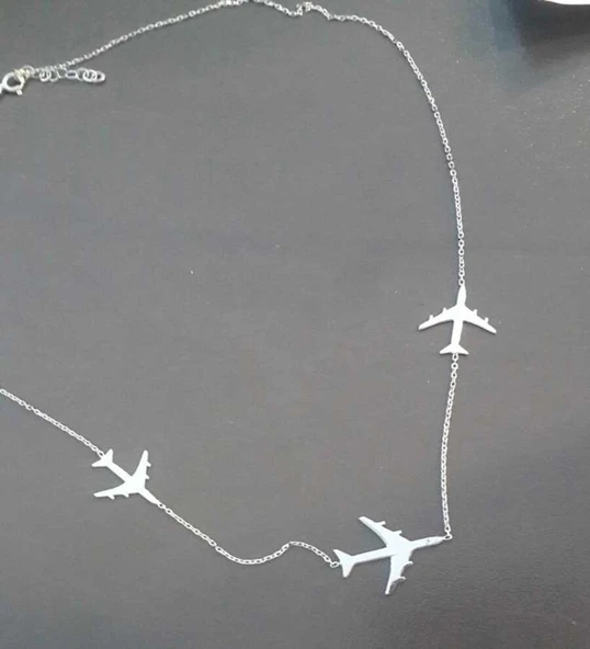 925 Ayar Gümüş 2 Boy Uçak Kolye - Resim 2
