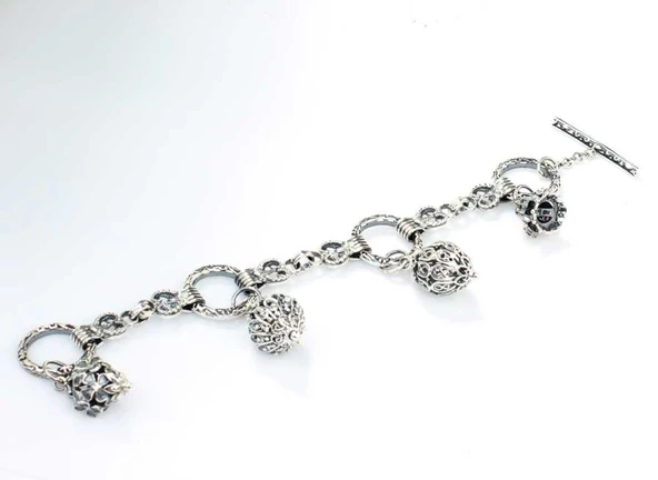 925 Ayar Gümüş Antik Bizans Toplu Tasarım Bileklik - Resim 5