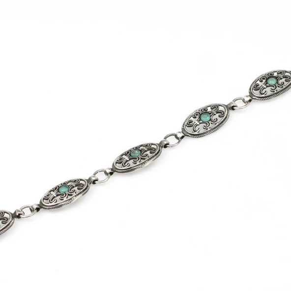 925 Ayar Gümüş Siyah Rodajlı Kök Zümrüt Taşlı Antik Bileklik - Resim 3