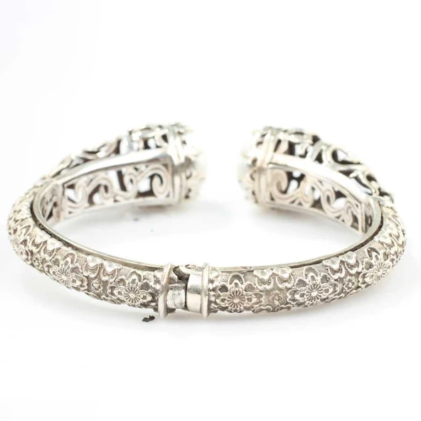 925 Ayar Gümüş Konstantinapol Tasarım İnci Taşlı Antik Bizans Bilezik - Resim 4