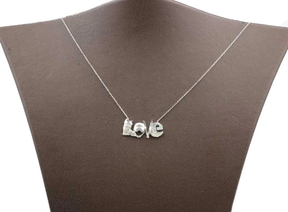 925 Ayar Gümüş Love Yazılı Kış Kolyesi - Resim 2