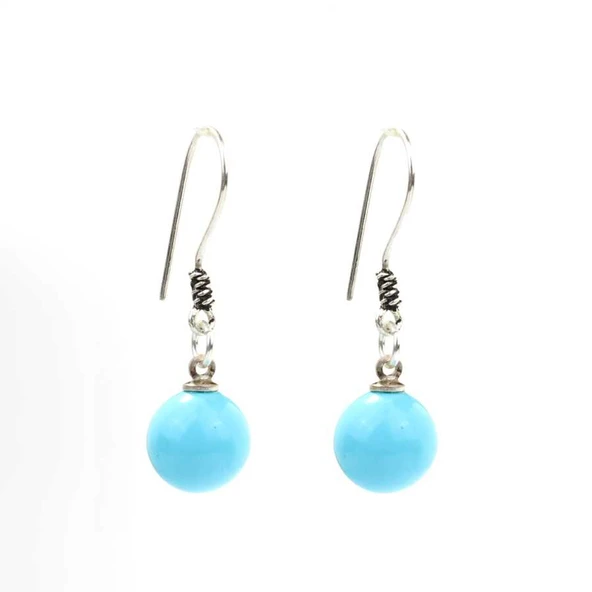 925 Ayar Gümüş Mavi Turkuaz Taşlı Küpe - Resim 2