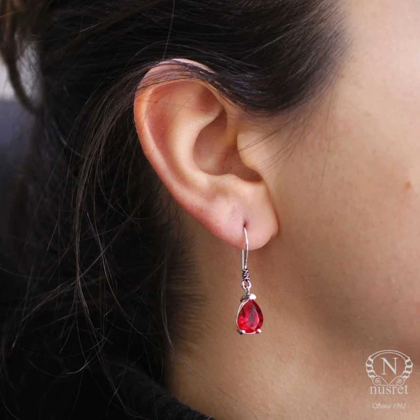 925 Ayar Gümüş Sentetik Yakut Taşlı Küpe ürün görseli 1