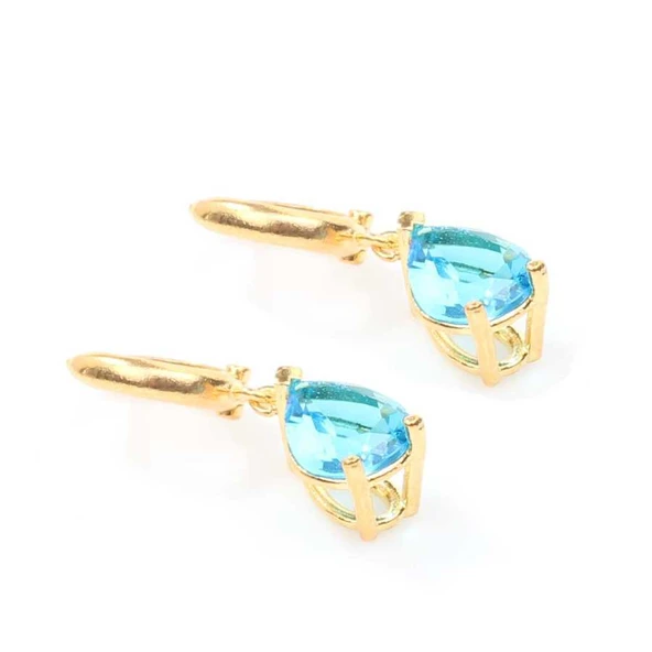 925 Ayar Gümüş  Akuamarin Rengi Küpe - Resim 3