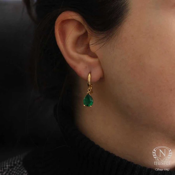 925 Ayar Gümüş  Zümrüt Rengi Küpe - Resim 11