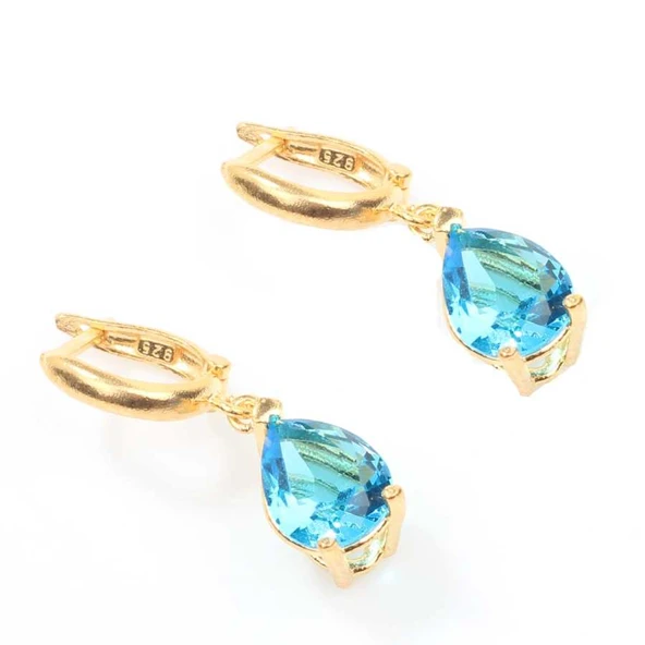 925 Ayar Gümüş  Akuamarin Rengi Küpe - Resim 2