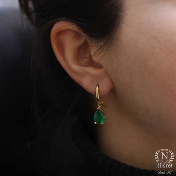 925 Ayar Gümüş  Zümrüt Rengi Küpe - Resim 12