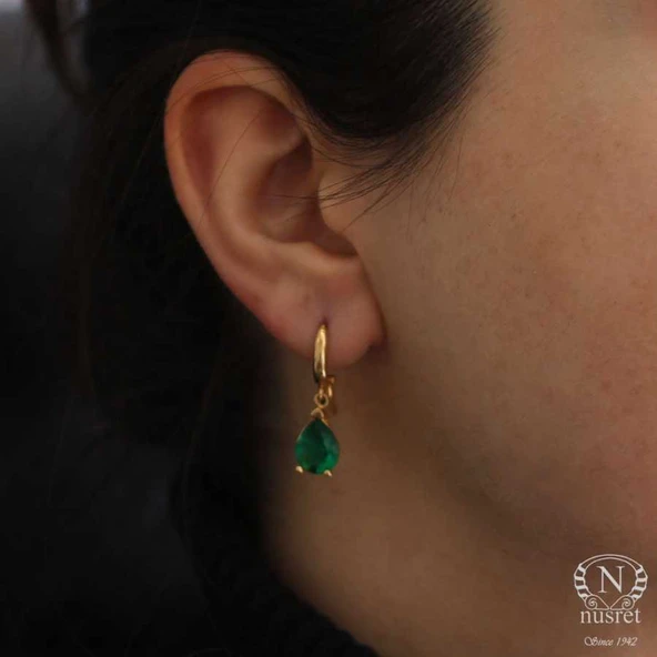 925 Ayar Gümüş  Zümrüt Rengi Küpe - Resim 10