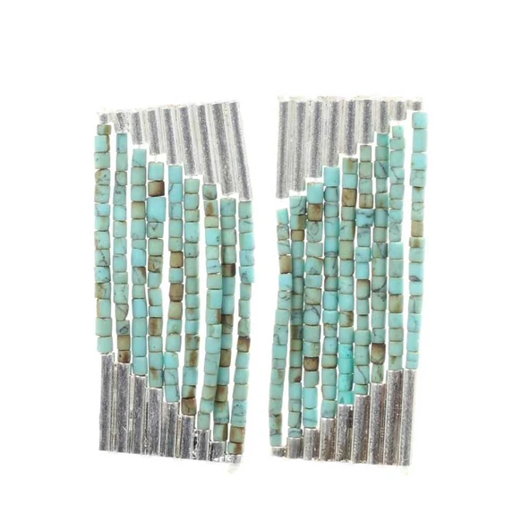 925 Ayar Gümüş 9 Sıra Turkuaz Taşlı Küpe ürün görseli 1