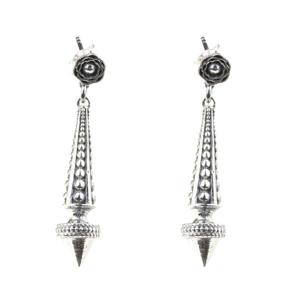 925 Ayar Gümüş  Gül Motifli Konik Küpe ürün görseli 1