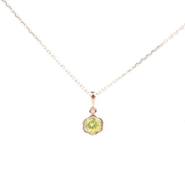 925 Ayar Gümüş Peridot Taşlı Çiçekli Kolye ürün görseli 1