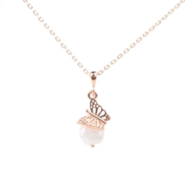 925 Ayar Gümüş Buzlu Aytaşı Taşlı Kelebek Kolye ürün görseli