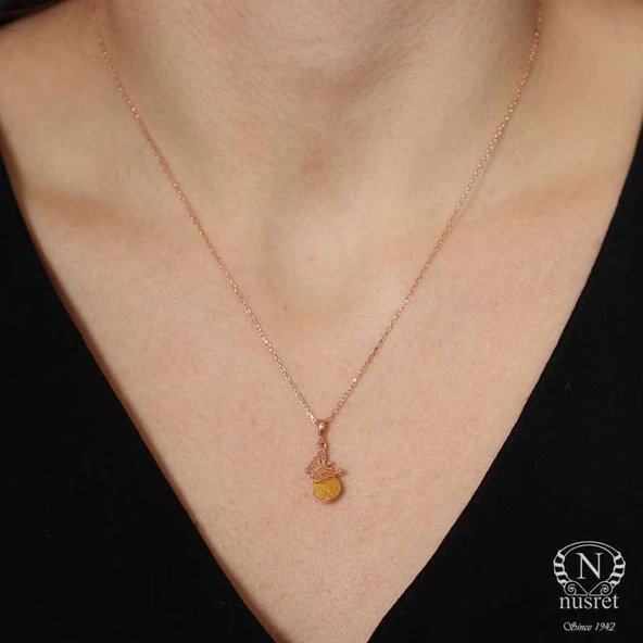 925 Ayar Gümüş Buzlu Limon Quartz Taşlı Kelebek Kolye ürün görseli