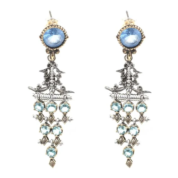 925 Ayar Gümüş Antik Üçgen Tasarım Mor Akuamarin Taşlı Küpe ürün görseli 1