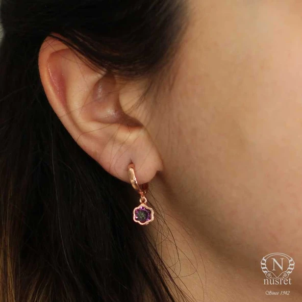 925 Ayar Gümüş Mistik Topaz Taşlı Çiçekli Küpe ürün görseli