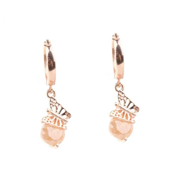 925 Ayar Gümüş Buzlu Şampanya Quartz Taşlı Kelebek Küpe ürün görseli 1