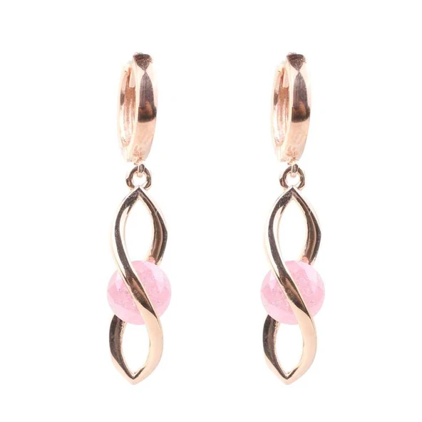 925 Ayar Gümüş Buzlu Pink Quartz Taşlı Sonsuzluk Küpe ürün görseli 1