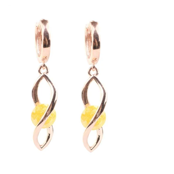 925 Ayar Gümüş Buzlu Limon Quartz Taşlı Sonsuzluk Küpe ürün görseli 1